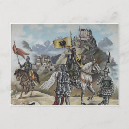 Postal Caballeros medievales Caballos Leones Fiesta Desti