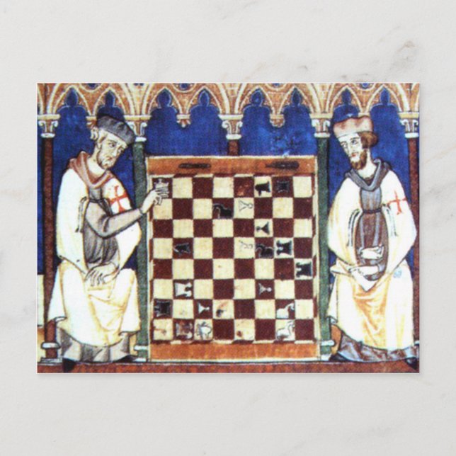 Postal Caballeros Templarios jugando al ajedrez (1283) (Anverso)