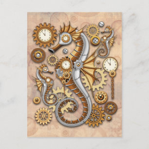 Postal Caballito de mar steampunk arte surrealista vintag
