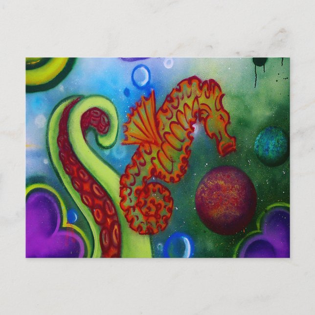Postal caballito de mar y tentáculo de pulpo (Anverso)