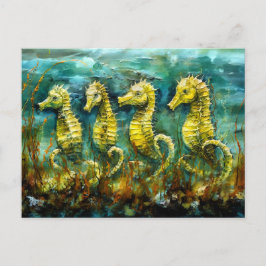 Postal Caballitos de mar en pintura al óleo expresiva del
