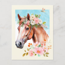 Caballo acuarela y flores