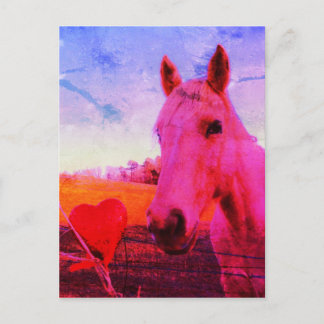 Postal Caballo arcoiris y corazón rojo