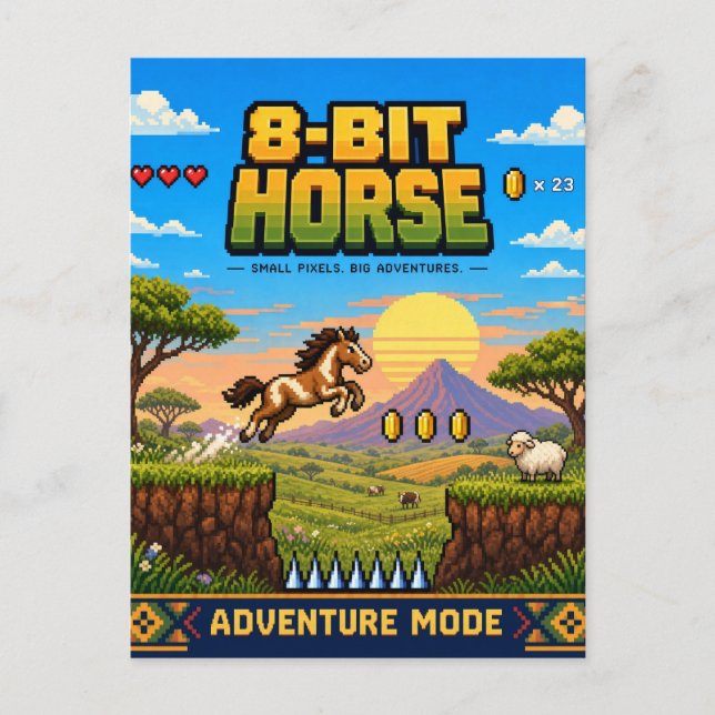 Postal Caballo, Arte de Pixel Retro de 8 Bits (Anverso)