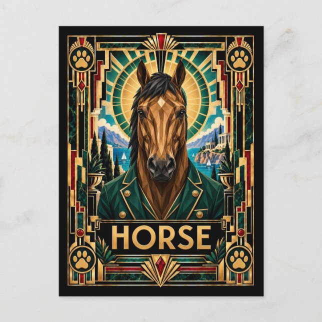 Postal Caballo, Arte Deco Fauna (Anverso)