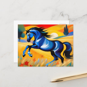 Postal Caballo azul en un campo