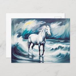 Postal Caballo blanco en un mar tormentoso