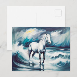 Postal Caballo blanco en un mar tormentoso