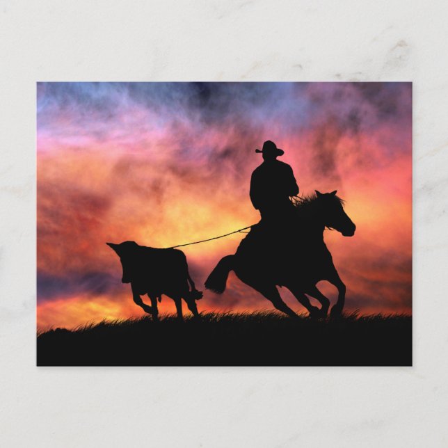 Postal Caballo bovino y vagabundeo al atardecer (Anverso)