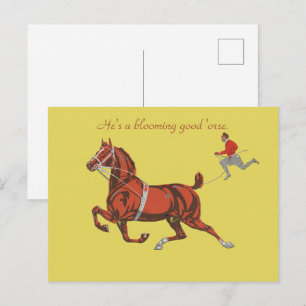 Postal Caballo castaño vintage de 1909 corriendo arte de 