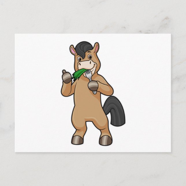 Postal Caballo comiendo vegan (Anverso)