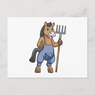 Postal Caballo como agricultor con rastrillo