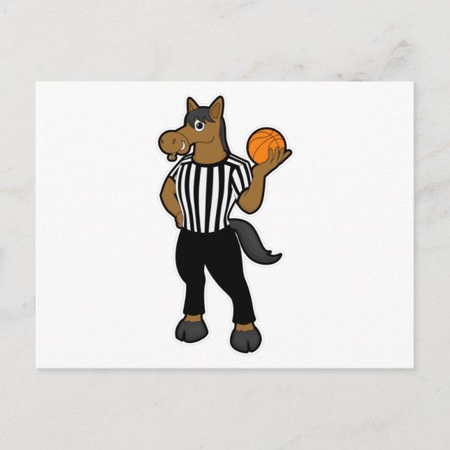 Postal Caballo como árbitro con baloncesto e hilo (Anverso)