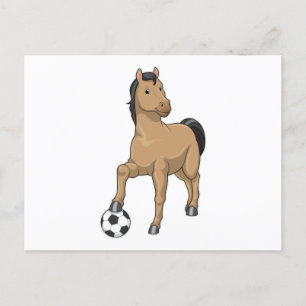 Postal Caballo como jugador de fútbol con balón de fútbol