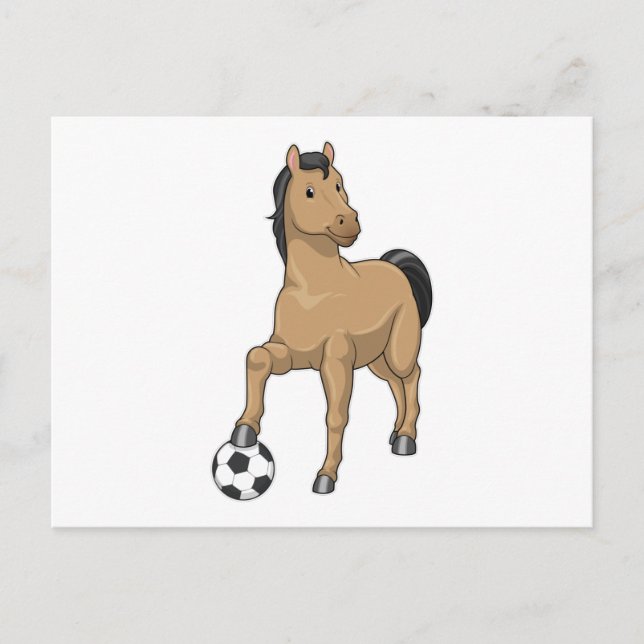 Postal Caballo como jugador de fútbol con fútbol (Anverso)
