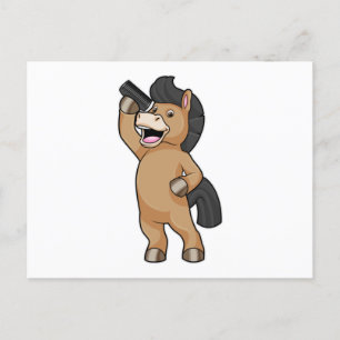 Postal Caballo como peluquero con comb