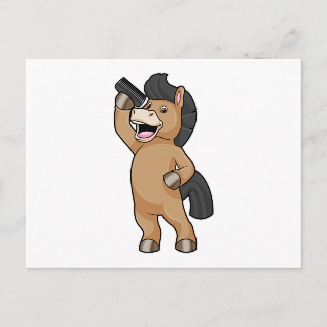 Postal Caballo como peluquero con peine (Anverso)