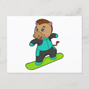 Postal Caballo como snowboarder con snowboard