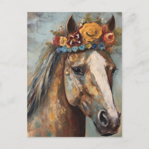 Postal Caballo Con Corona Floral