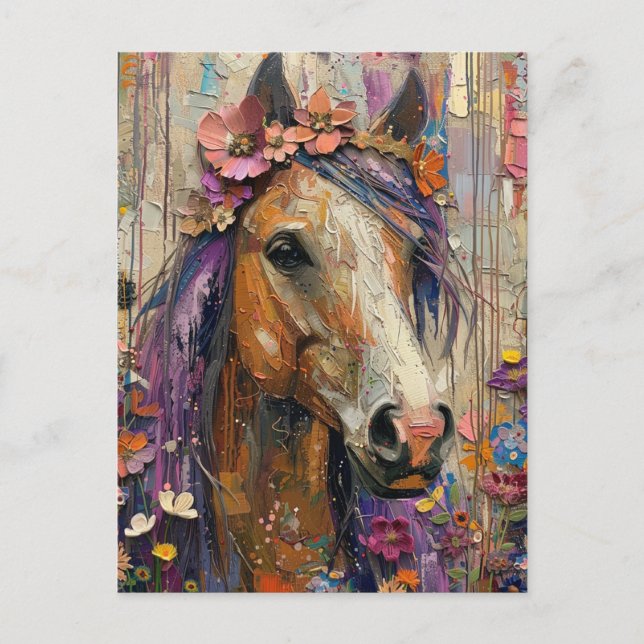 Postal Caballo Con Flores (Anverso)