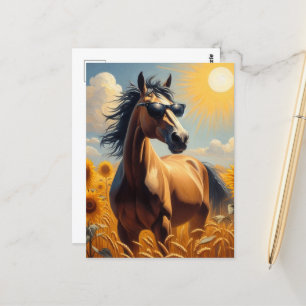 Postal Caballo con gafas de sol