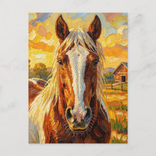 Postal Caballo con Impasto en una Granja Mantener el Co
