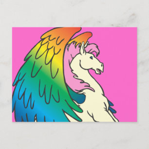 Postal Caballo con las alas arco iris