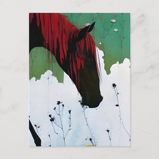 Postal Caballo con una manía roja (Anverso)
