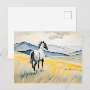 Postal Caballo contemplando un paisaje escénico