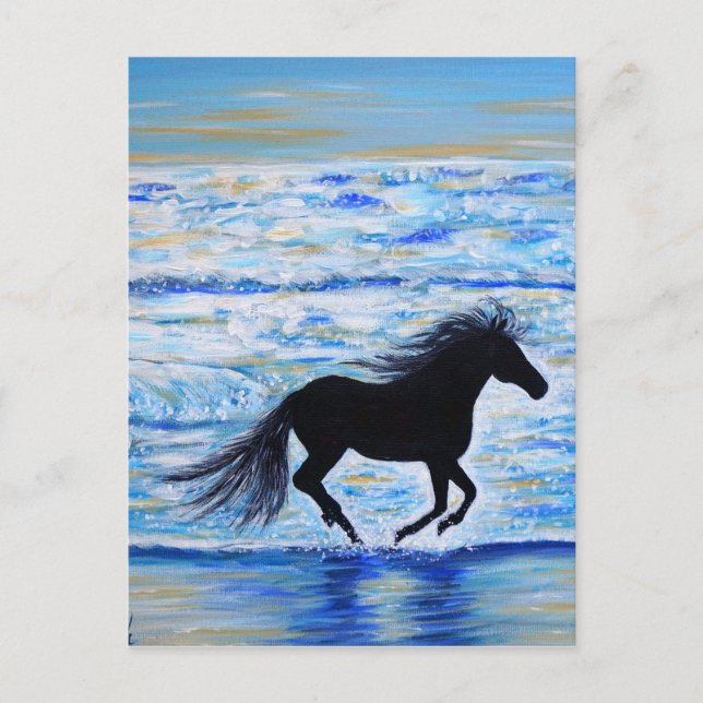 Postal Caballo corriendo libre junto a la pintura marina (Anverso)