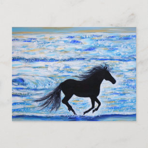 Postal Caballo corriendo libre junto a la pintura marina