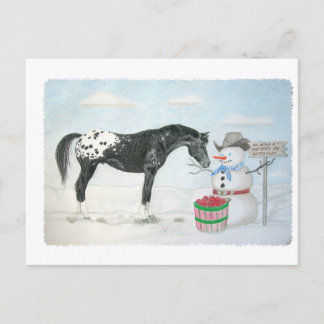 Postal Caballo de Appaloosa con snowman, rectangular