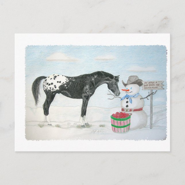 Postal Caballo de Appaloosa con snowman, rectangular (Anverso)