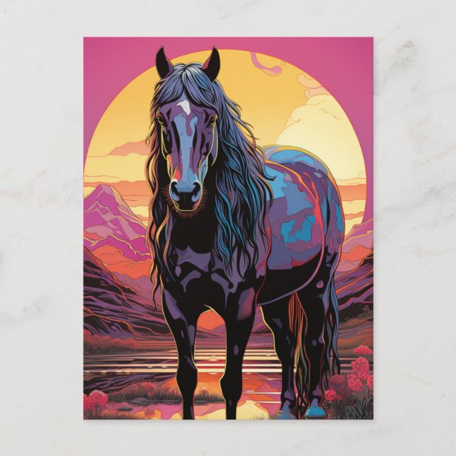 Postal Caballo de Atardecer Púrpura (Anverso)
