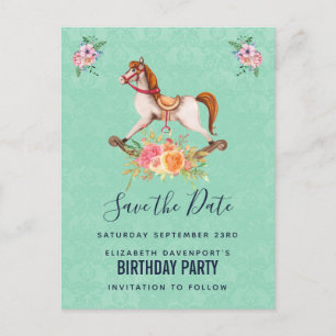 Postal Caballo de Balanço Antiguo con Florales Salva la F