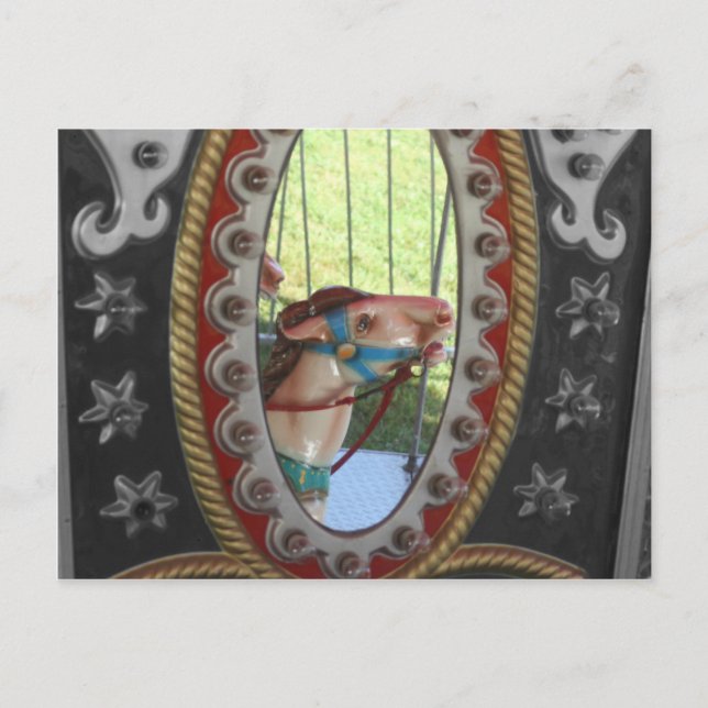 Postal Caballo De Carrusas En Blanco Negro Espejo (Anverso)