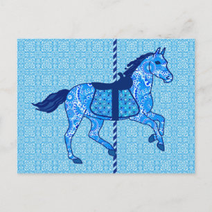 Postal Caballo de carrusel - Cobalto y azul cielo
