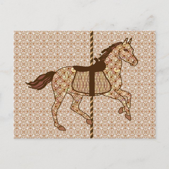 Postal Caballo de carrusel - Marrón chocolate y Tan (Anverso)