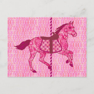 Postal Caballo de carrusel - rosa de la fucsia