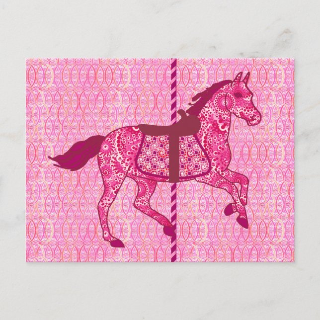 Postal Caballo de carrusel - rosa de la fucsia (Anverso)