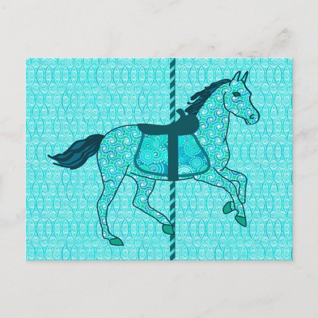 Postal Caballo de Carrusel - Turquesa y Aqua (Anverso)