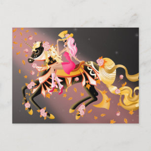 Postal Caballo de cráneo azucarado y dama rosa negro Tarj