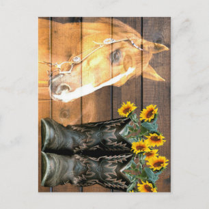Postal Caballo De Estilo Occidental Y Cowboy Boots Sunflo