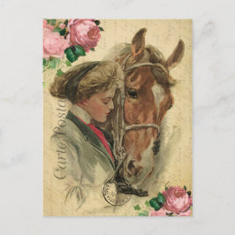 Postal Caballo de estilo vintage y Rosas Cartucho francés