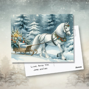 Postal Caballo de invierno bonito y Sleigh Navidad