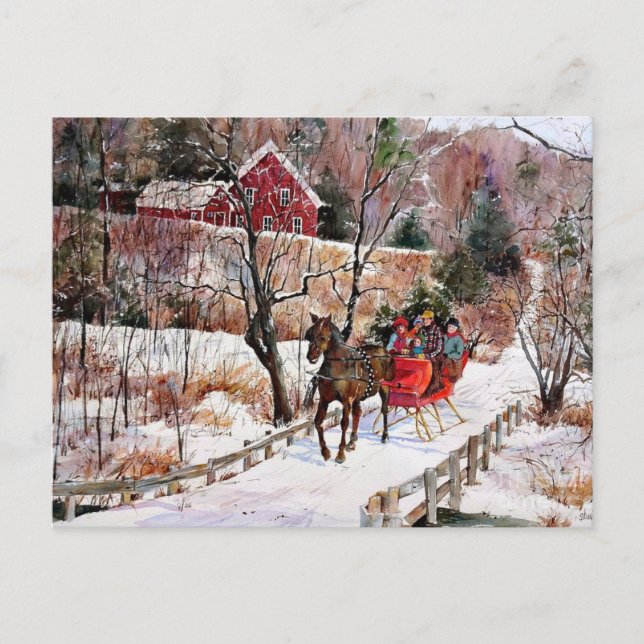 Postal Caballo de invierno y Sleigh (Anverso)