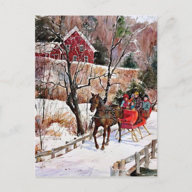 Postal Caballo de invierno y Sleigh (Anverso)