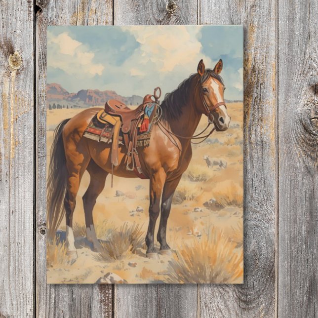 Postal Caballo de la Bahía en el desierto del Suroeste (Watercolor horse postcard)