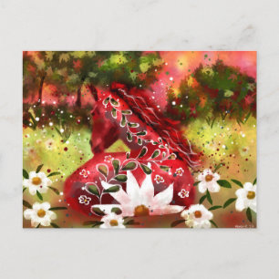 Postal Caballo de margarita Abstracto Arte Rojo Blanco Fl