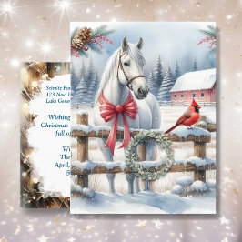 Postal Caballo de Navidades blancos y agricultura cardena